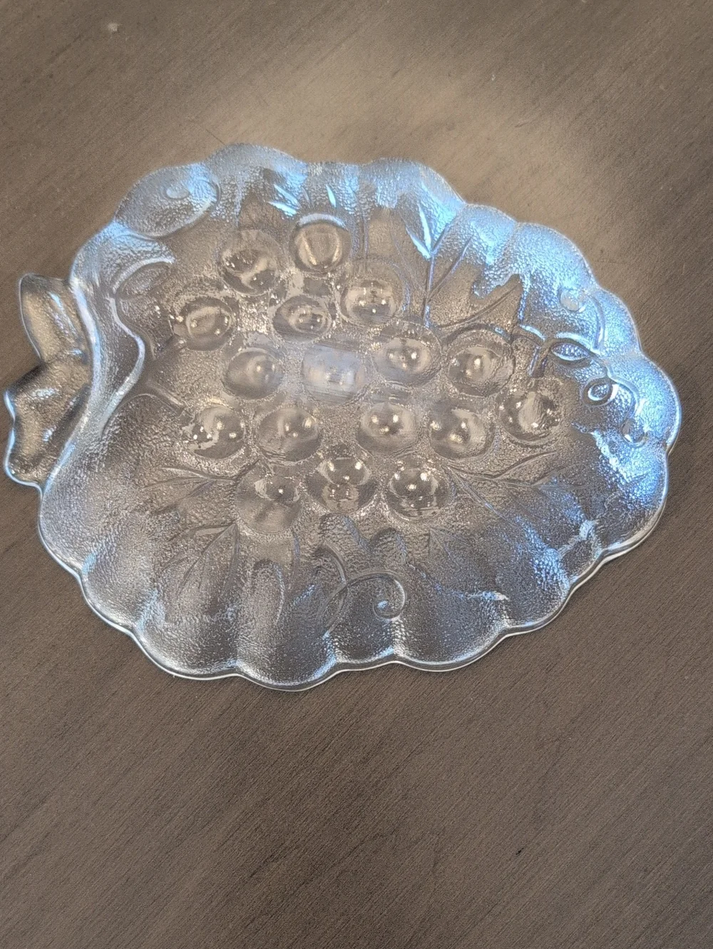 Vintage MCM Clear Pressed Glass Grape Cluster Serving Bowl Trinket Dish